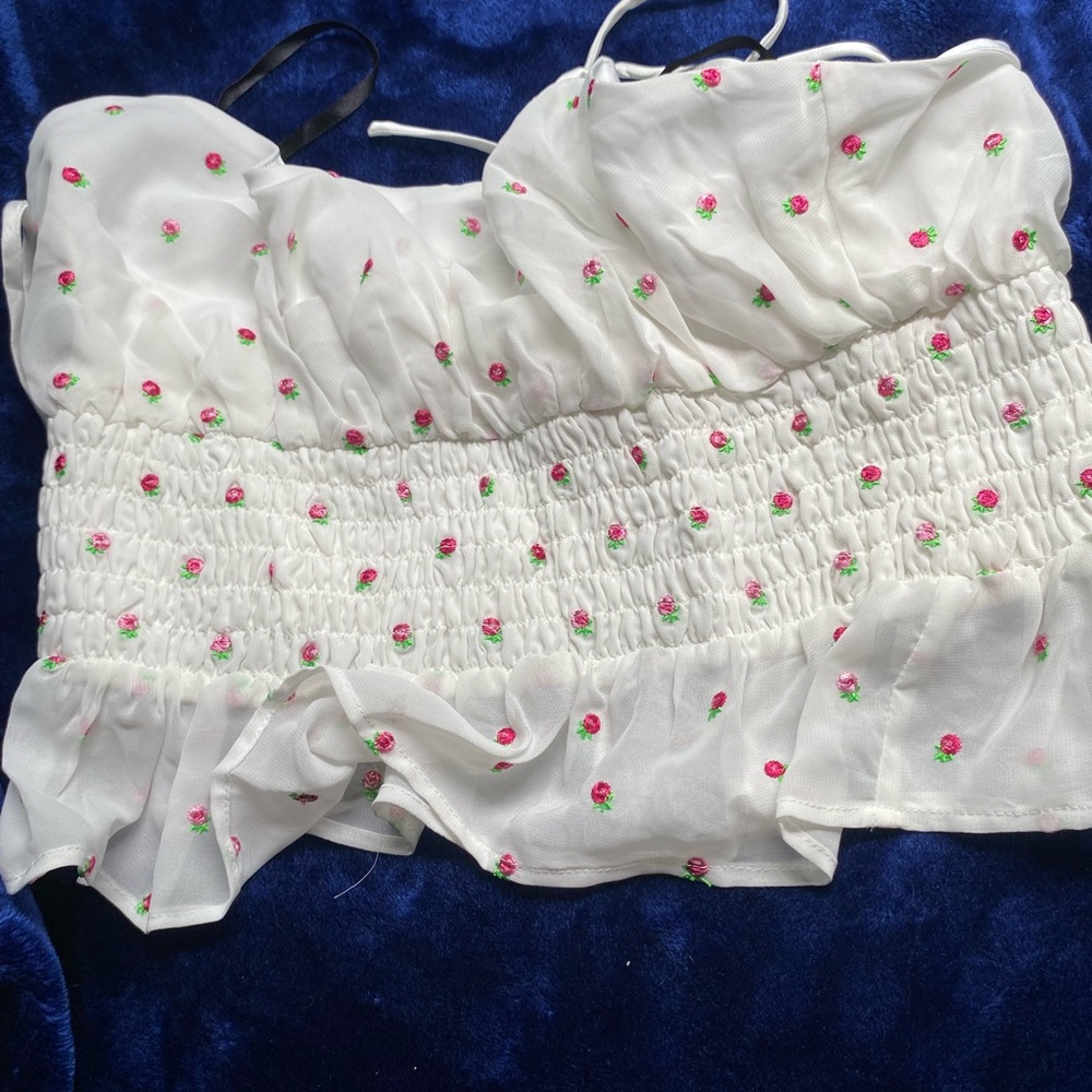 MAJORELLE White Floral Smocked Camisole
